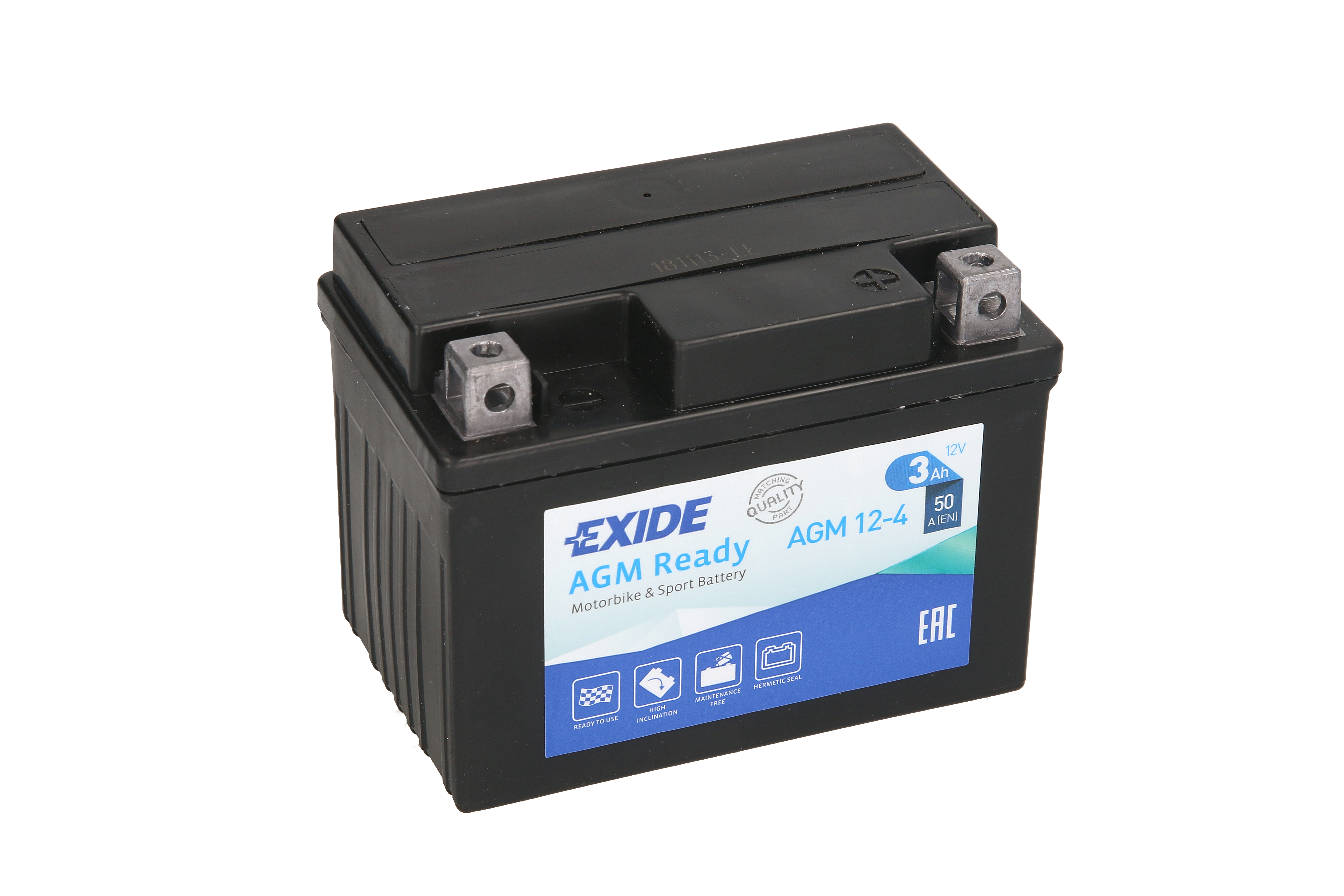 Акумулятор AGM EXIDE 12В 3Агод. 50А R+ Не обслуговується 115x70x85мм Пусковий YTX4L-BS AEON COBRA, MINIKOLT, REVO, ARCTIC CAT DVX, Y-12, BETA AFRIKA, ALP 4T, KR, QUADRA, SUPERMOTO, TEMPO 25-2993 фото 2