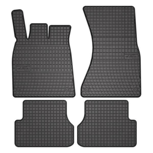 Set 5 covorase auto AUDI A7 Sportback (4GA, 4GF) din 2016-2022, cu covoras tunel median, cauciuc, 4x Stickere auto cu AUDI