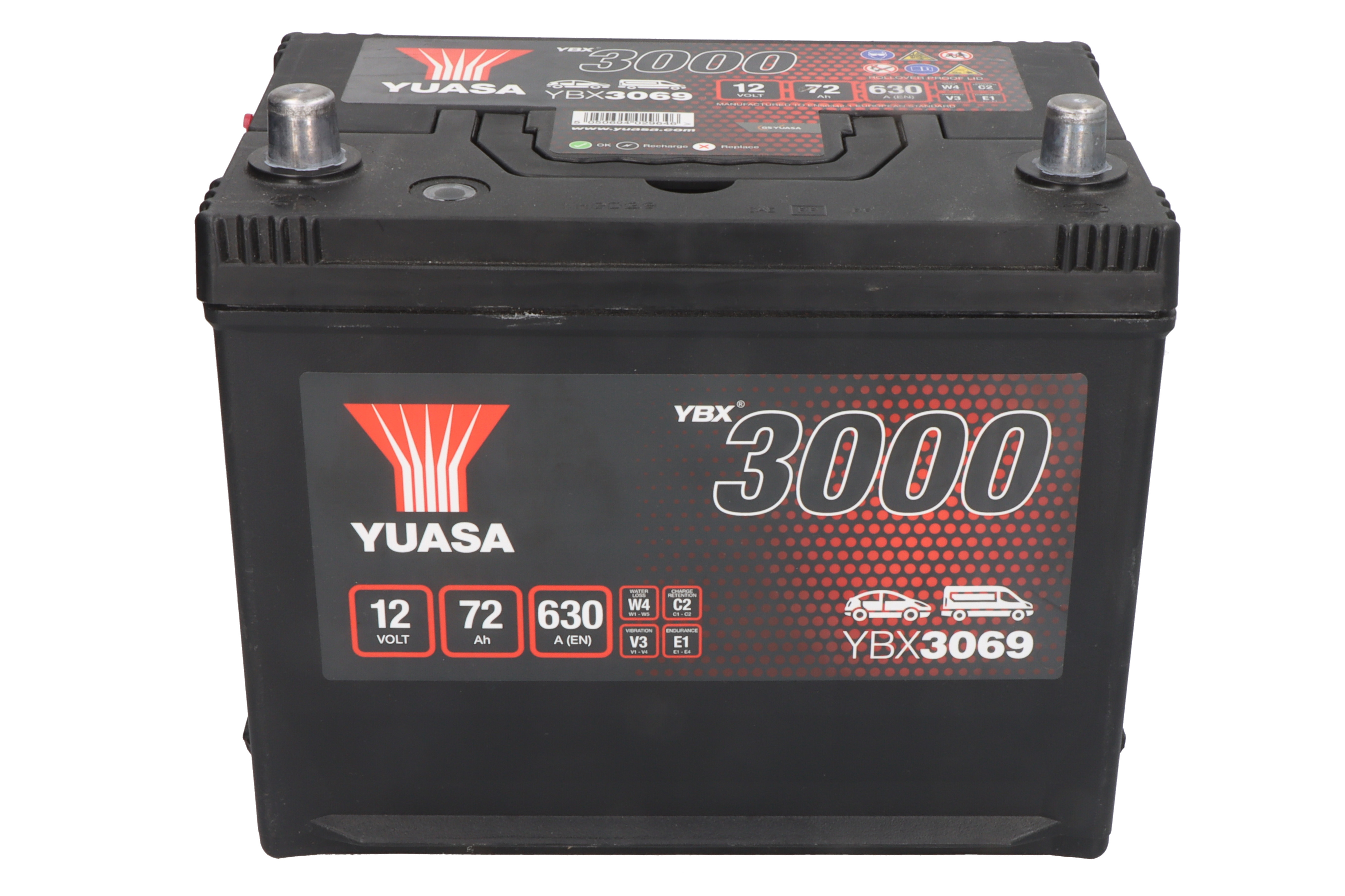 Акумулятор YUASA 12В 72Агод./630А YBX3000 SMF (L+ стандартні клеми) 269x174x223 B9 - монтажний фланець 29мм (пусковий) фото 3