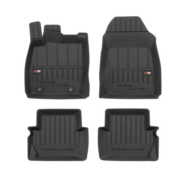 Set 5 covorase auto FORD FIESTA VI (CB1, CCN) din 2014-2022, cu covoras tunel median, cauciuc, 4x Stickere auto cu FORD