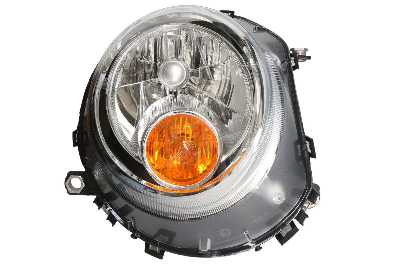 Far fata Dreapta (halogen, H4 PY21W, electric, cu motor, culoare insert: cromat, culoare semnalizator: galben) potrivit MINI (R56), (R57), CLUBMAN (R55), CLUBVAN (R55)