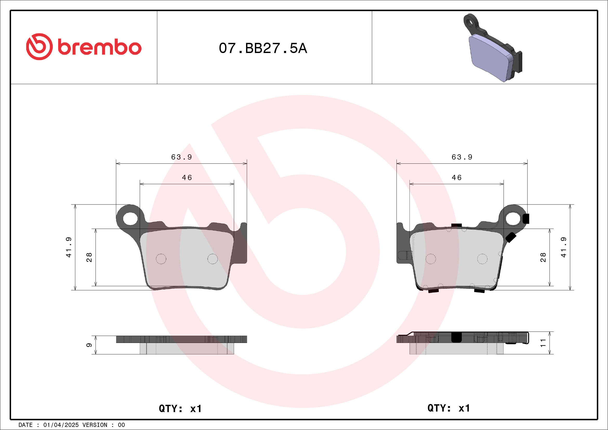 BREMBO sada brzdových destiček, kotoučová brzda HUSQVARNA TC 450 10, KTM EXC 450, 300 05-11, EXC-R 450 08-11 (07BB2750, 2P299ST)