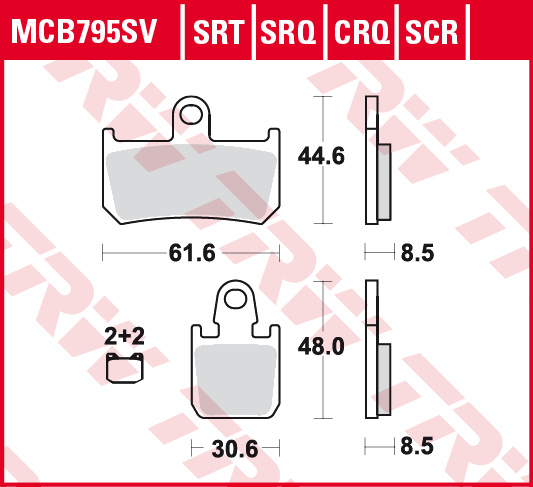 TRW MOTO sada brzdových destiček, kotoučová brzda YAMAHA FZ1 1000 N 07-11, MT-01 1700 04-11, VMX 1700 (V-MAX) 09-16, YZF-R1 1000 06-14 (B0053AQD8U, 2P321ST, FDB2217CP1, FDB2217CP211, FDB2217STAC, MCB795SRT)