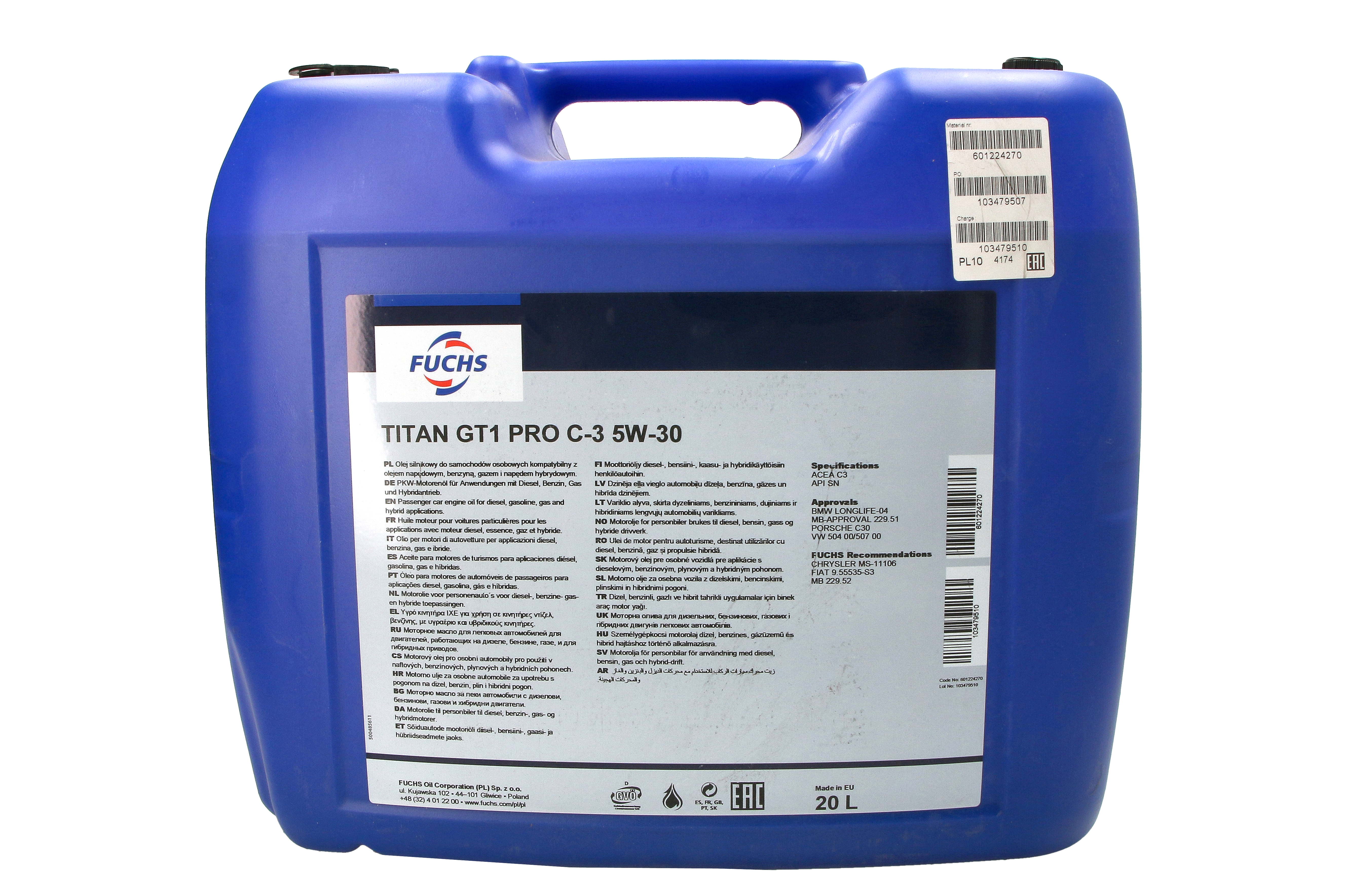 Моторна олива TITAN (20L) 5W30 , ACEA C3, BMW LL-04, BMW LL-19 FE, CHRYSLER MS-11106, FIAT 9.55535 S3, MB 229.31, MB 229.51, MB 229.52, PORSCHE C30, RENAULT RN 0700, RENAULT RN 0710, VW 504.00, VW 507 фото 6