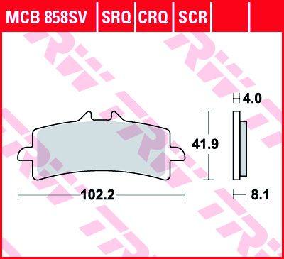 TRW MOTO sada brzdových destiček, kotoučová brzda APRILIA RSV 1000 RSV4 R ABS, RSV4 R FACTORY, (FACTORY), RSV4 FACTORY ABS, R, RSV4 R APRC ABS 09-15, BMW HP2 1200 (SPORT) 08-10, HP4 1000 RACE 19, S 1000 RR HP4 12-16, BENELLI IMPETO 1198 16, TESI 1078 3D N