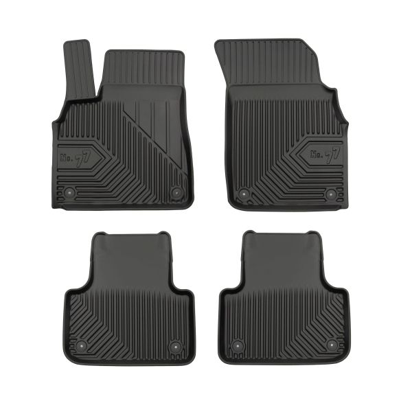 Set 5 covorase auto AUDI Q7 (4MB, 4MG, 4MQ) din 2005-2013, cu covoras tunel median, cauciuc, 4x Stickere auto cu AUDI
