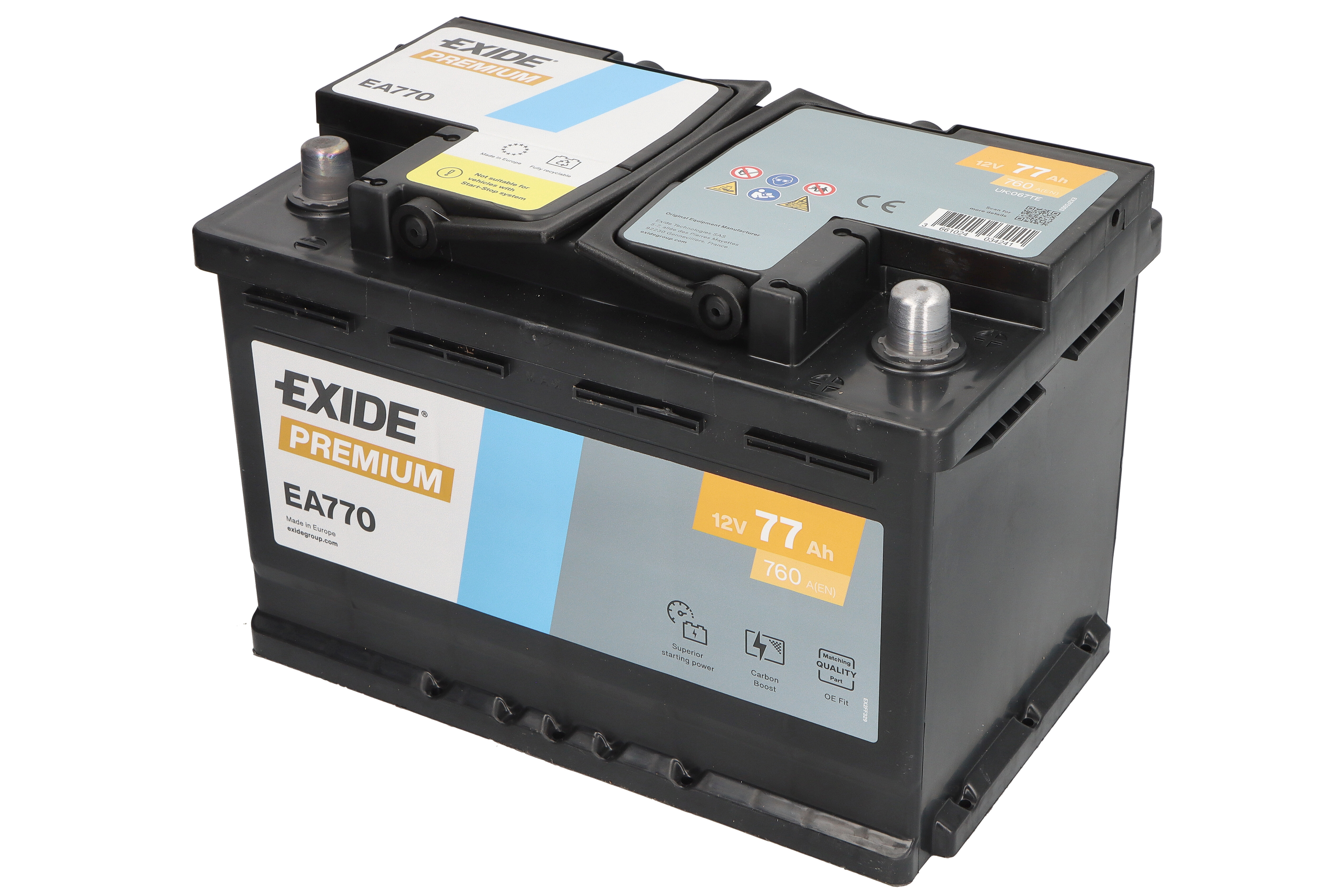 Акумуляторна батарея 77Ah/760A (278x175x190/+R/B13) Premium Exide фото 5