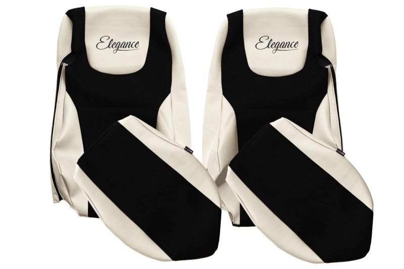 Set Huse Scaune Camion Tir DAF XF 105 din 2005-2013, Auto, Model ELEGANCE S, Culoare Sampanie, 4x Stickere auto cu DAF