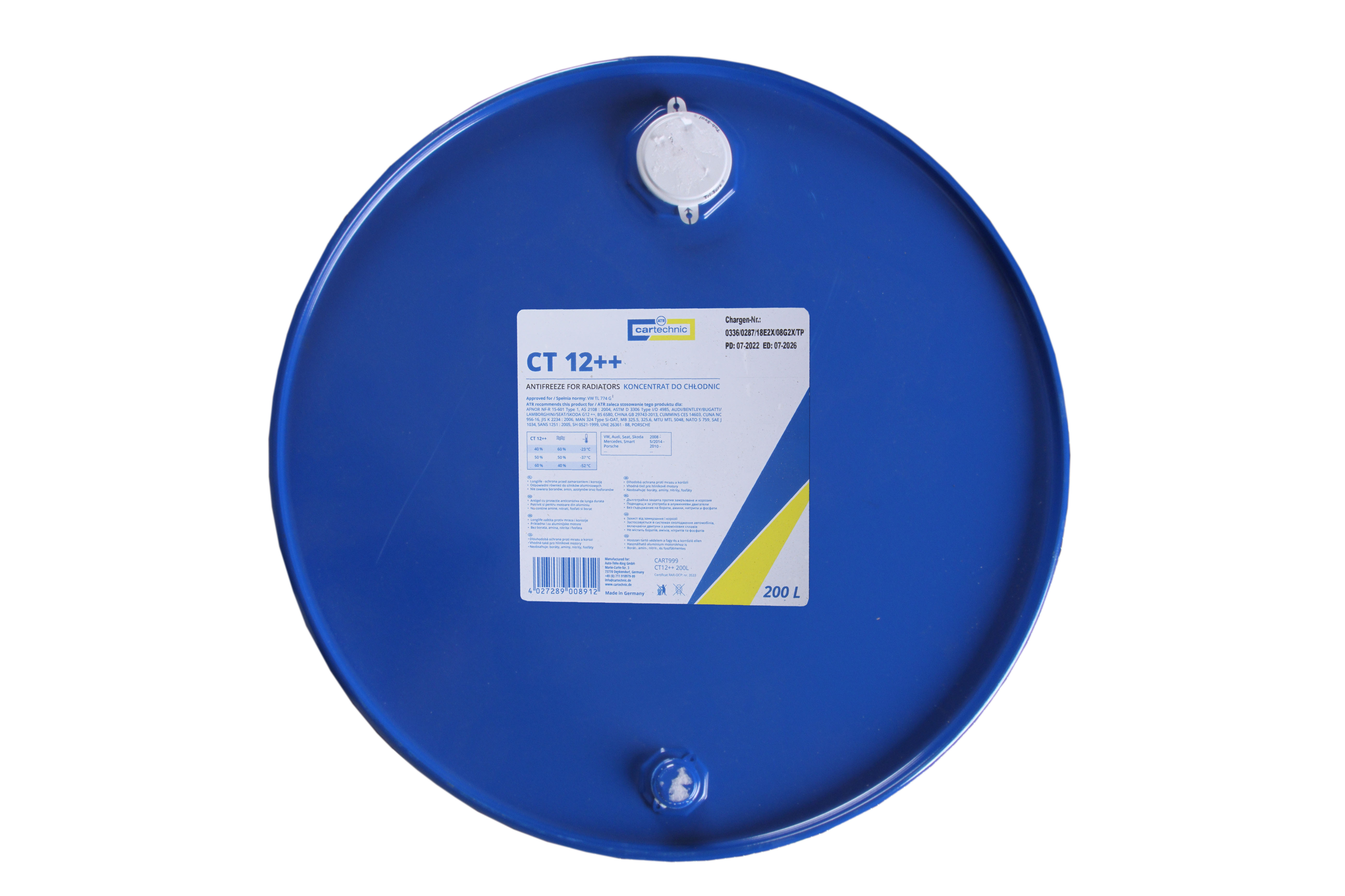 Концентрат антифризу (тип охолоджувача G12++/G40) (200L, 1:1=-37°C), Si-OAT, фіолетовий, стандартний: AFNOR NF R 15-601 TYPE 1, AS 2108-2004, ASTM D3306, ASTM D4340, BS 6580, China GB 29743-2013, CUMM фото 2