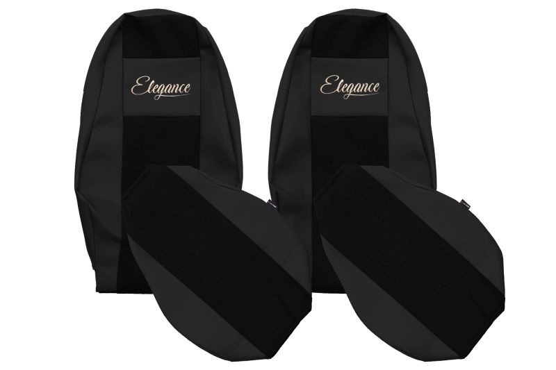 Set Huse Scaune Camion Tir VOLVO FH16 II din 2012-2014, Auto, Model ELEGANCE S, Culoare Negru, 4x Stickere auto cu VOLVO