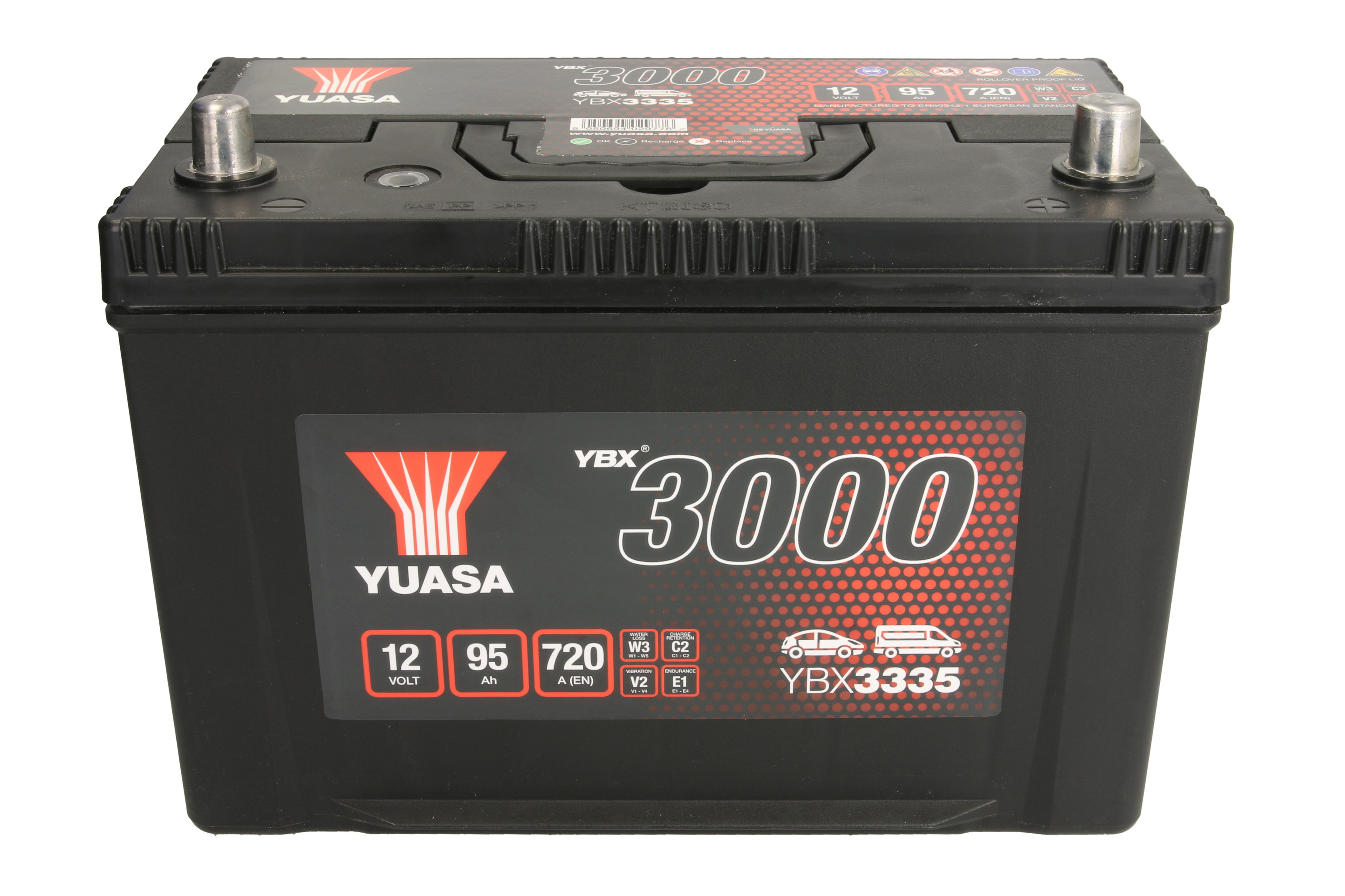 Акумулятор YUASA 12В 95Агод./720А YBX3000 SMF (R+ стандартні клеми) 303x174x225 (пусковий) фото 3