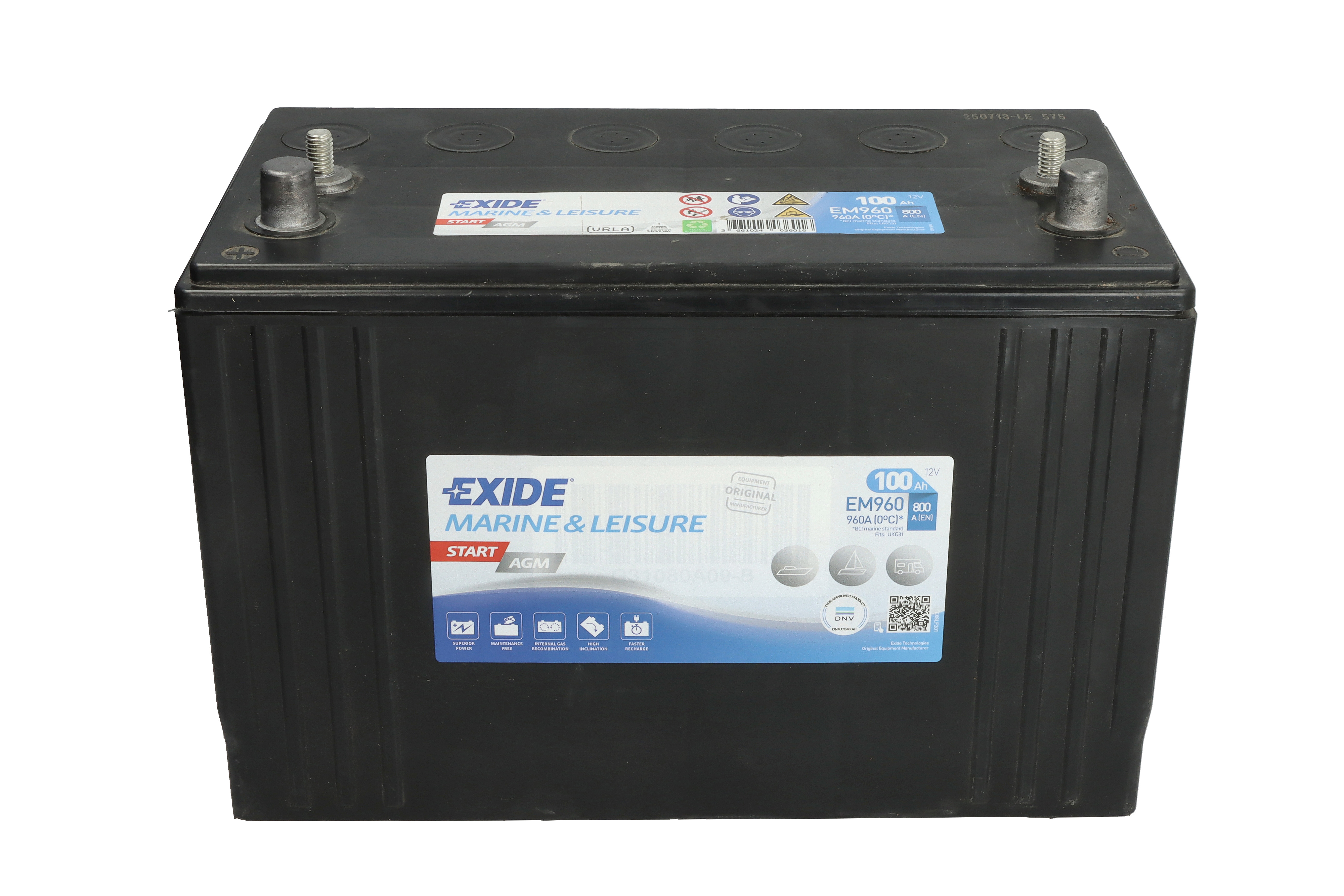 Акумулятор EXIDE 12В 100Агод./800А MARINE/RV, START AGM (L+ стандартні клеми + різьба) 330x173x240 B00 - без монтажного фланця (agm) фото 3