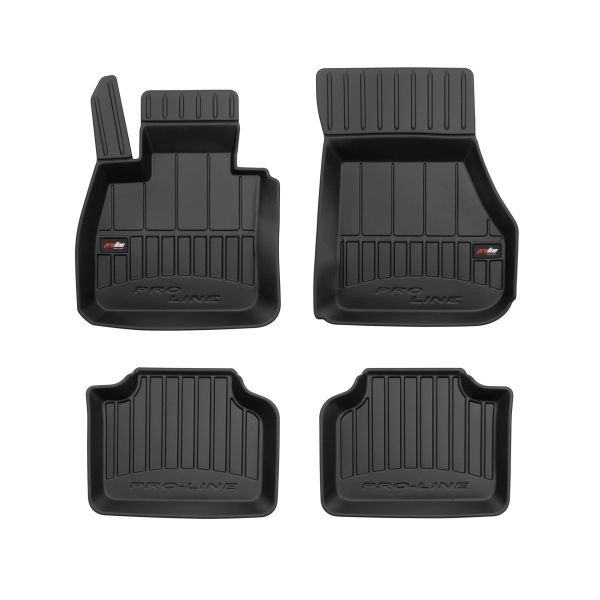 Set 5 covorase auto BMW Seria 2 Active Tourer (F45) din 2010-2019, cu covoras tunel median, cauciuc, 4x Stickere auto cu BMW