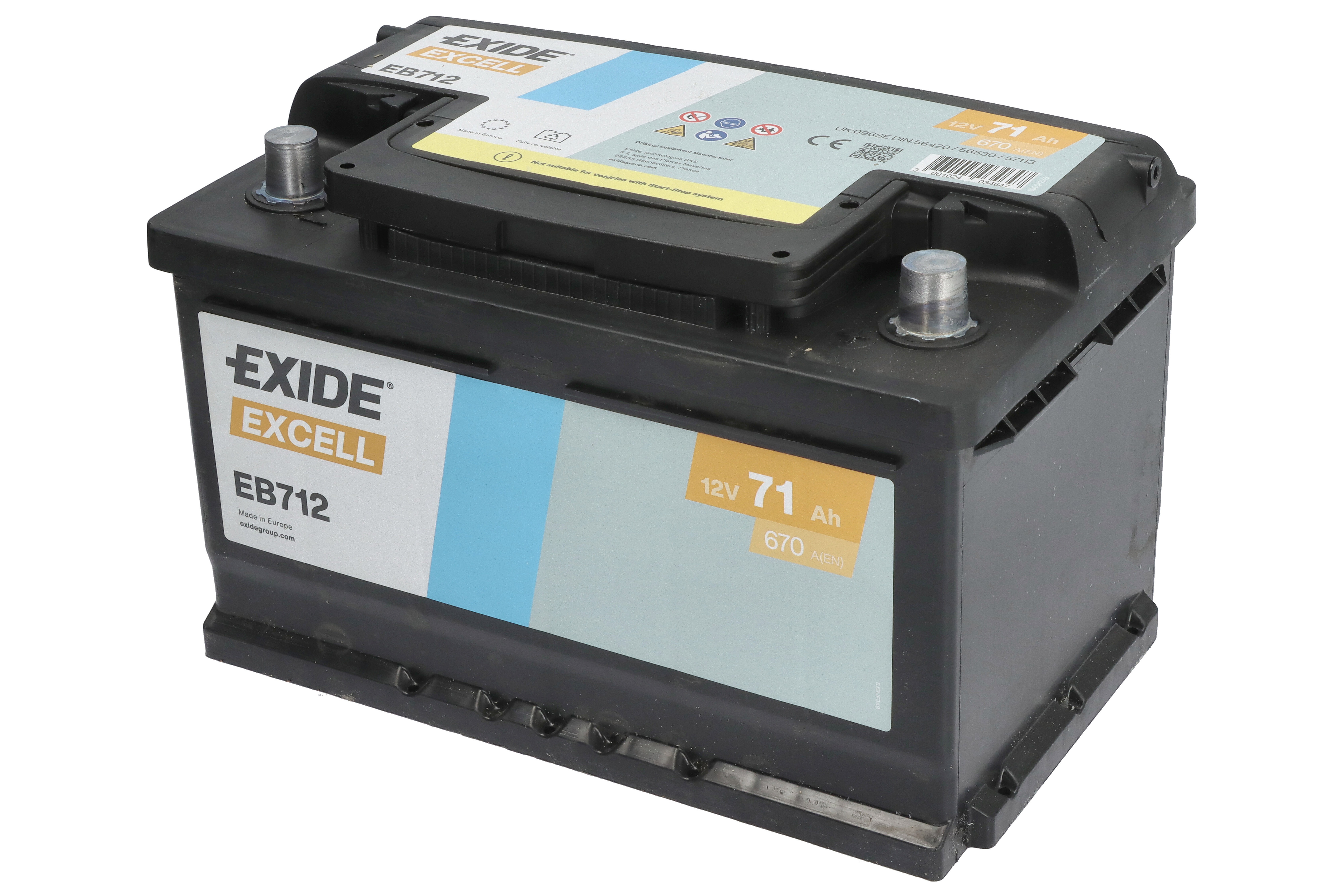 Акумуляторна батарея 71Ah/670A (278x175x175/+R/B13) Excell Exide фото 7