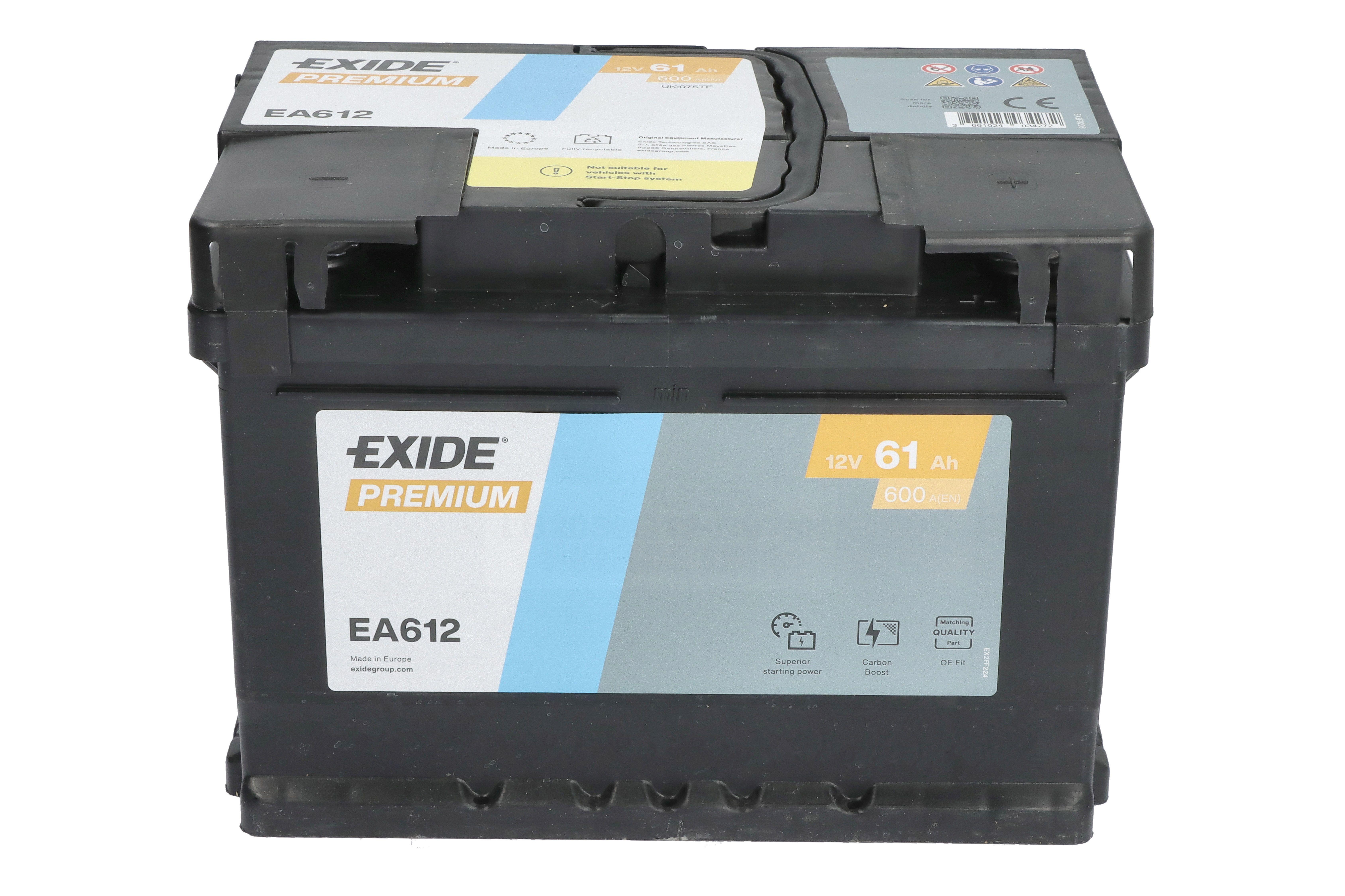 Акумуляторна батарея 61Ah/600A (242x175x175/+R/B13) Premium Exide фото 6