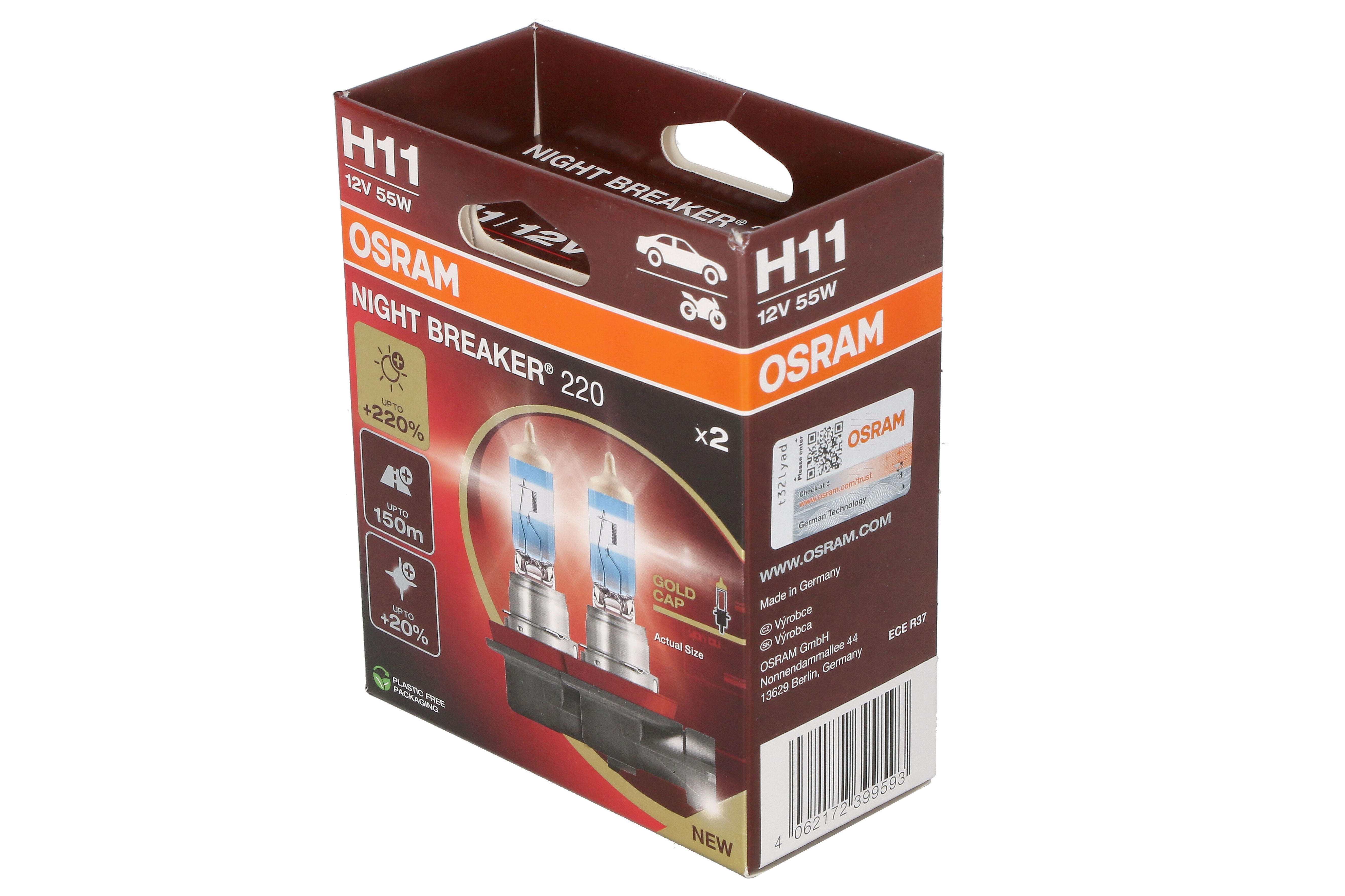 Автолампа галогенова 55W H11 12V 55W 3750K PGJ19-2 / NIGHT BREAKER® 220 - НА 220% БІЛЬШЕ С OSRAM (64211NB220-2HB) osram фото 4