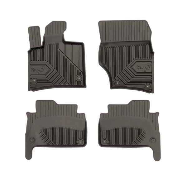 Set 5 covorase auto AUDI Q7 (4LB) din 2004-2008, cu covoras tunel median, cauciuc, 4x Stickere auto cu AUDI