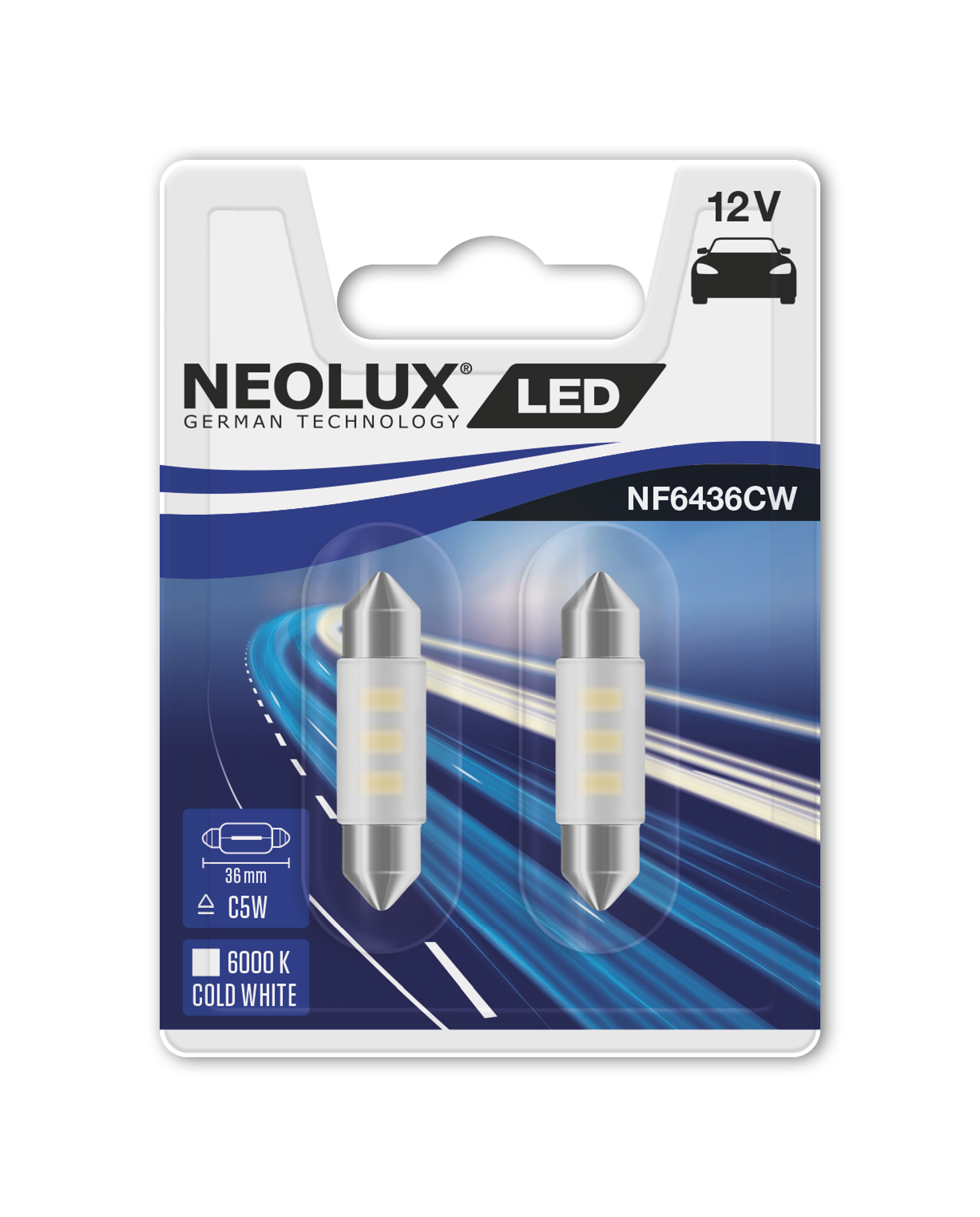 LED лампочка (упаковка-блістер 2шт) C5W 12В 0,5Вт SV8.5-8 36mm без гомологічного сертифікату LED Interior, Білий 6000K
