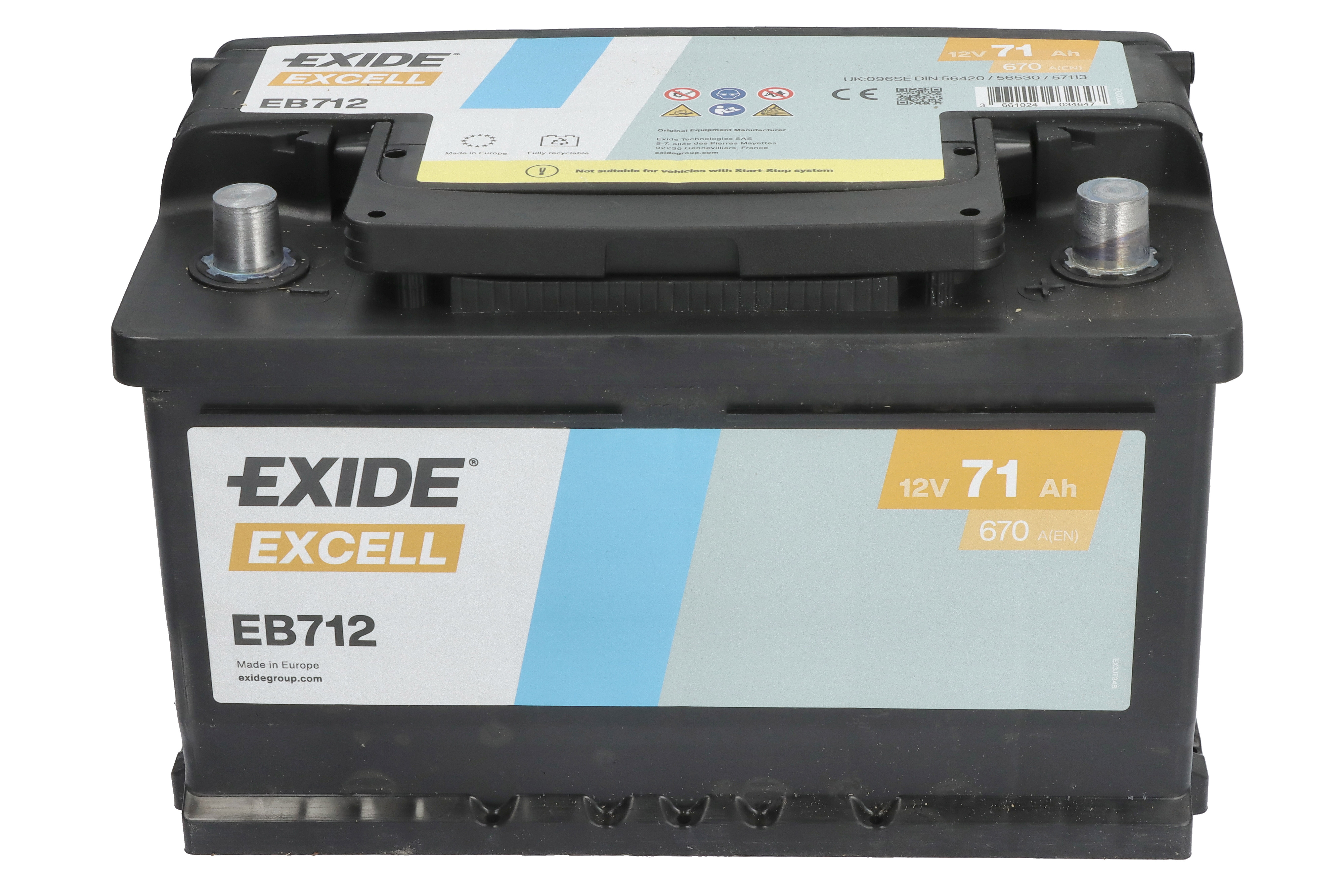 Акумуляторна батарея 71Ah/670A (278x175x175/+R/B13) Excell Exide фото 8