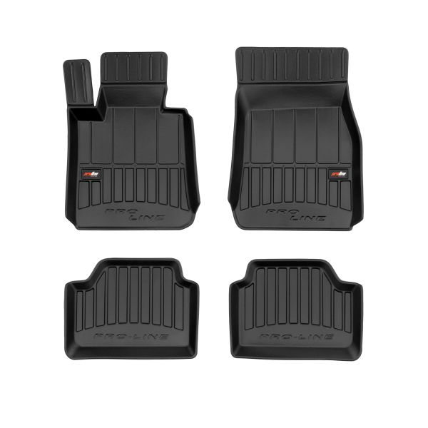 Set 5 covorase auto BMW Seria 1 (F20) din 2011-2019, cu covoras tunel median, cauciuc, 4x Stickere auto cu BMW