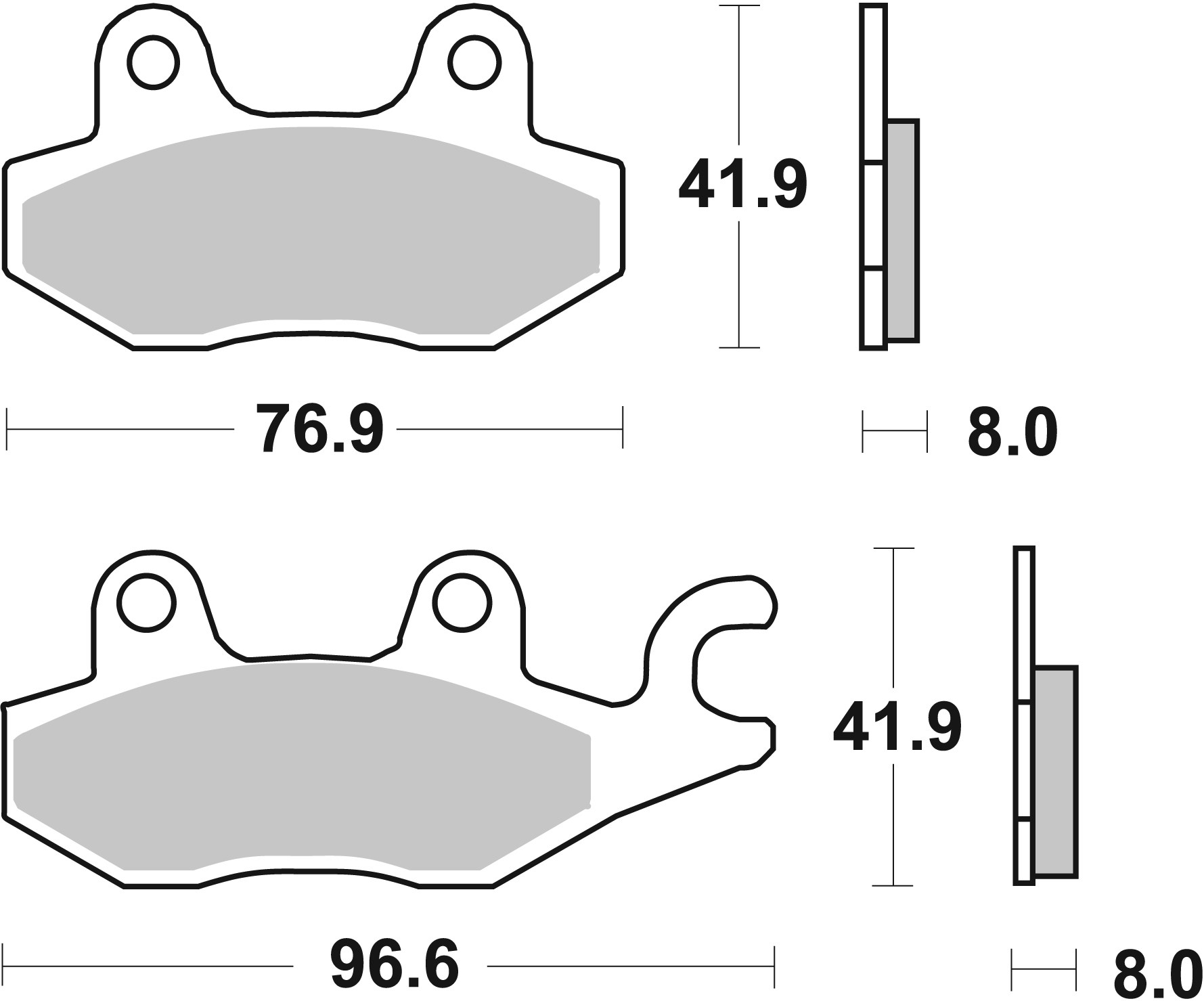 BREMBO sada brzdových destiček, kotoučová brzda CPI XS 250 06, CAGIVA CANYON 500 95, ELEFANT 900IE, 900IE GT, 900, 906 90-97, GRAN 900 99, NAVIGATOR 1000 (TOURING) 00-05, DAELIM ROADWIN 125 04, HYOSUNG MS3 250, 125 06-10, KAWASAKI NINJA 250 R 08-10 (MT07Y