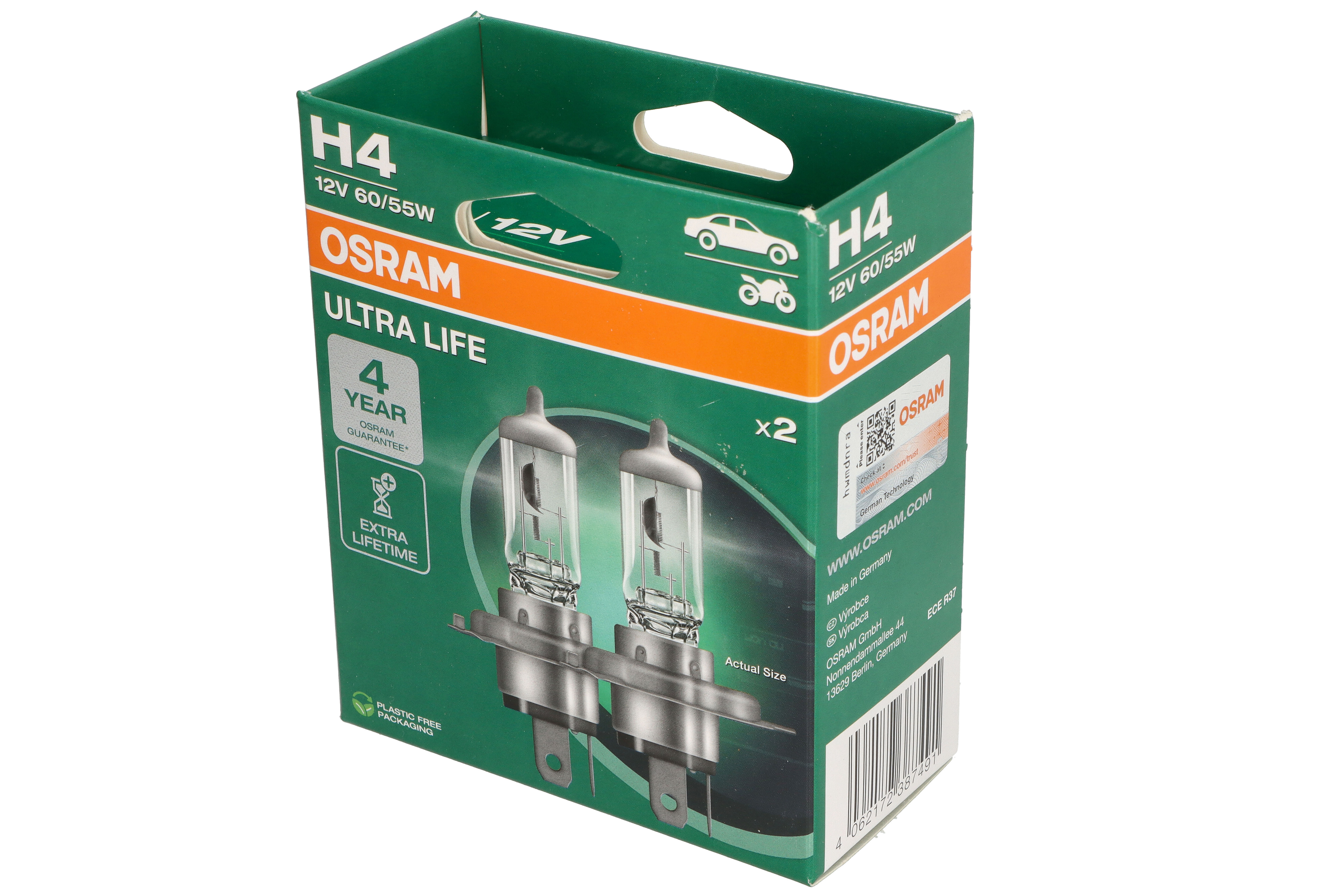 Автолампа галогенова 60/55W H4 12V 60/55W P43T / ULTRA LIFE - В 4 РАЗИ ЗБІЛЬШЕНО СТРОК СЛУЖБИ OSRAM (64193ULT-2HB) osram фото 4