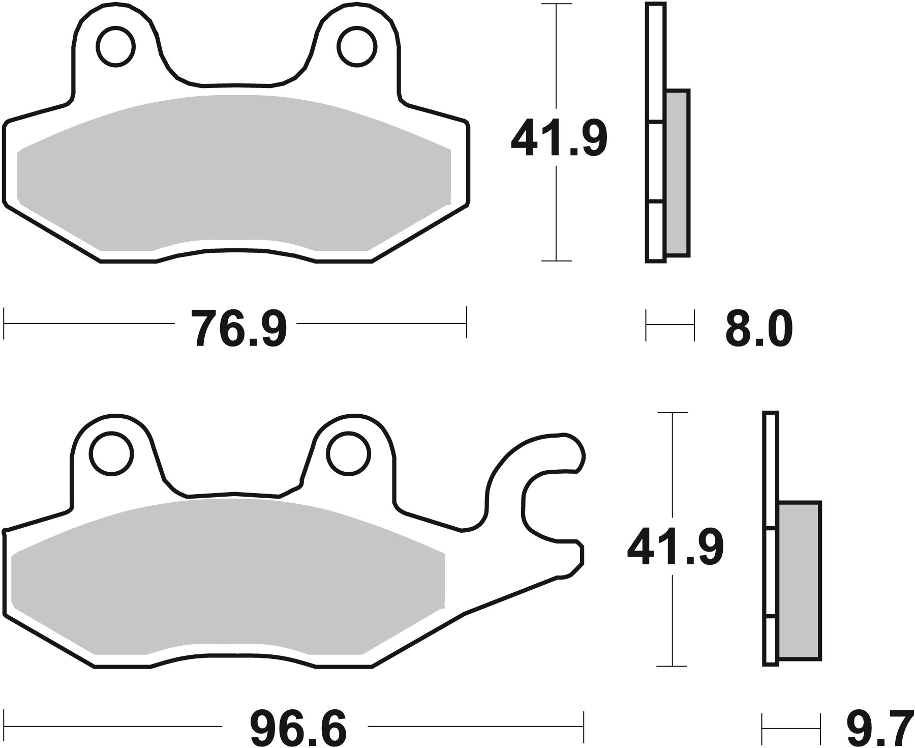 BREMBO sada brzdových destiček, kotoučová brzda AEON OVERLAND 180, 125 02-09, ARCTIC CAT DVX 90 10-14, BENELLI CAFFENERO 250 (LEFT), (RIGHT) 06, CAN-AM COMMANDER 800R SSV, 800R SSV DPS, 800R SSV XT, 800 STD, 800 DPS, 1000 MAX XT, 1000 4X4, 1000 MAX DPS, 8