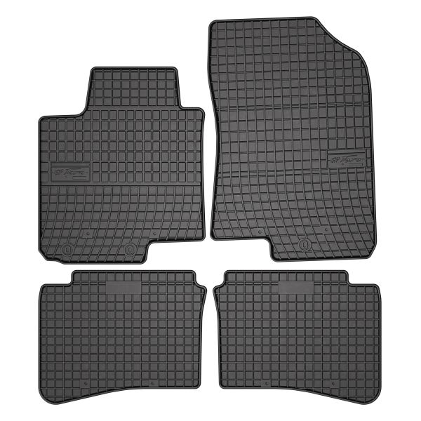 Set 5 covorase auto HYUNDAI i20 II (GB, IB) din 2007-2013, cu covoras tunel median, cauciuc, 4x Stickere auto cu HYUNDAI