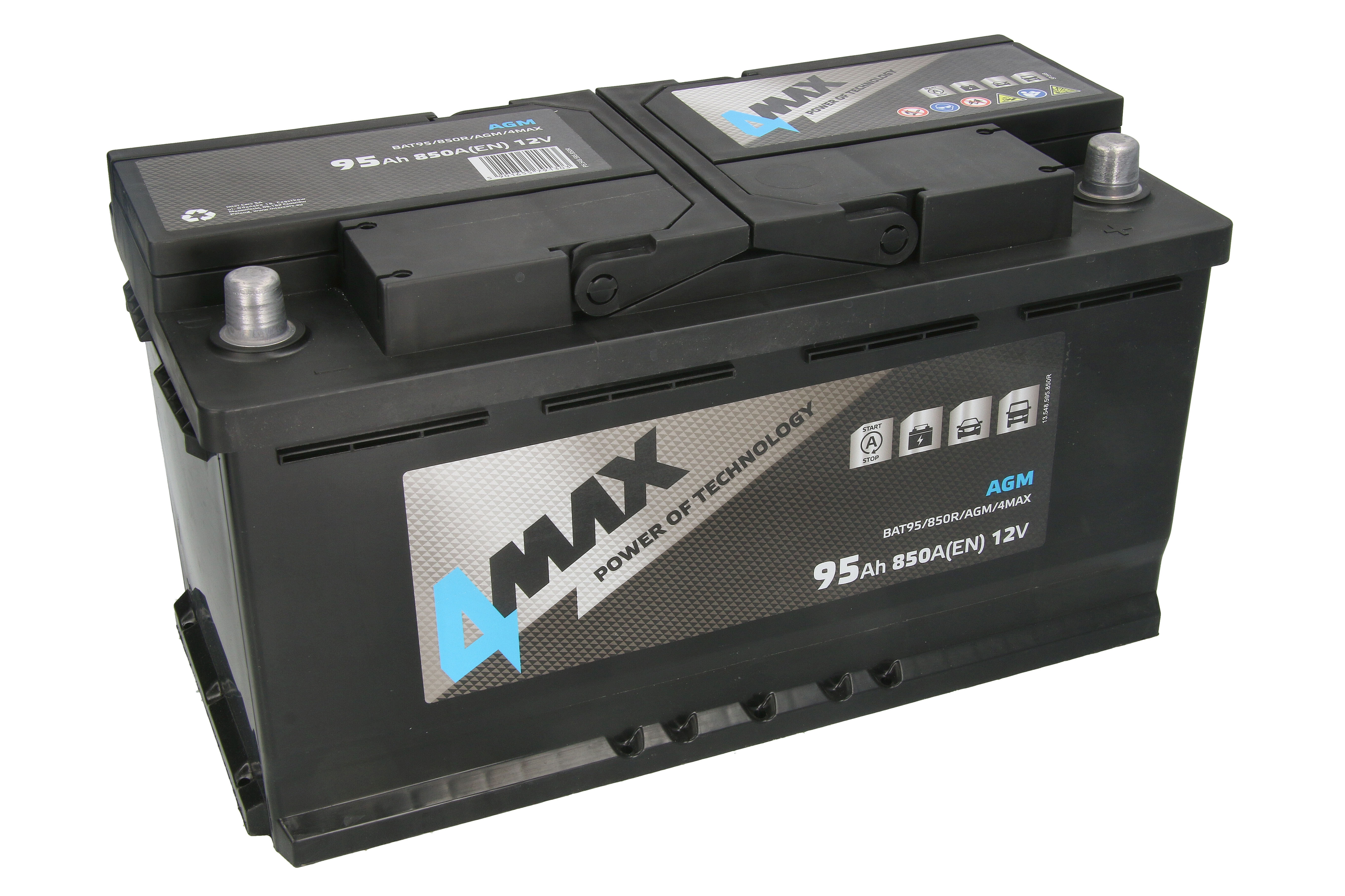 Акумулятор 4MAX 12В 95Агод./850А START&STOP AGM (R+ стандартні клеми) 353x175x190 B13 (пусковий/agm) фото 2