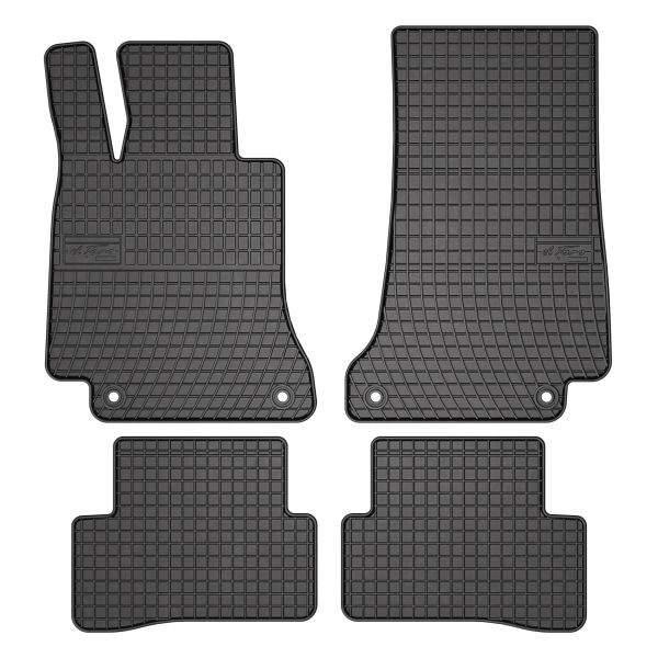 Set 5 covorase auto MERCEDES-BENZ C-CLASS (W205) din 2016-2020, cu covoras tunel median, cauciuc, 4x Stickere auto cu MERCEDES-BENZ