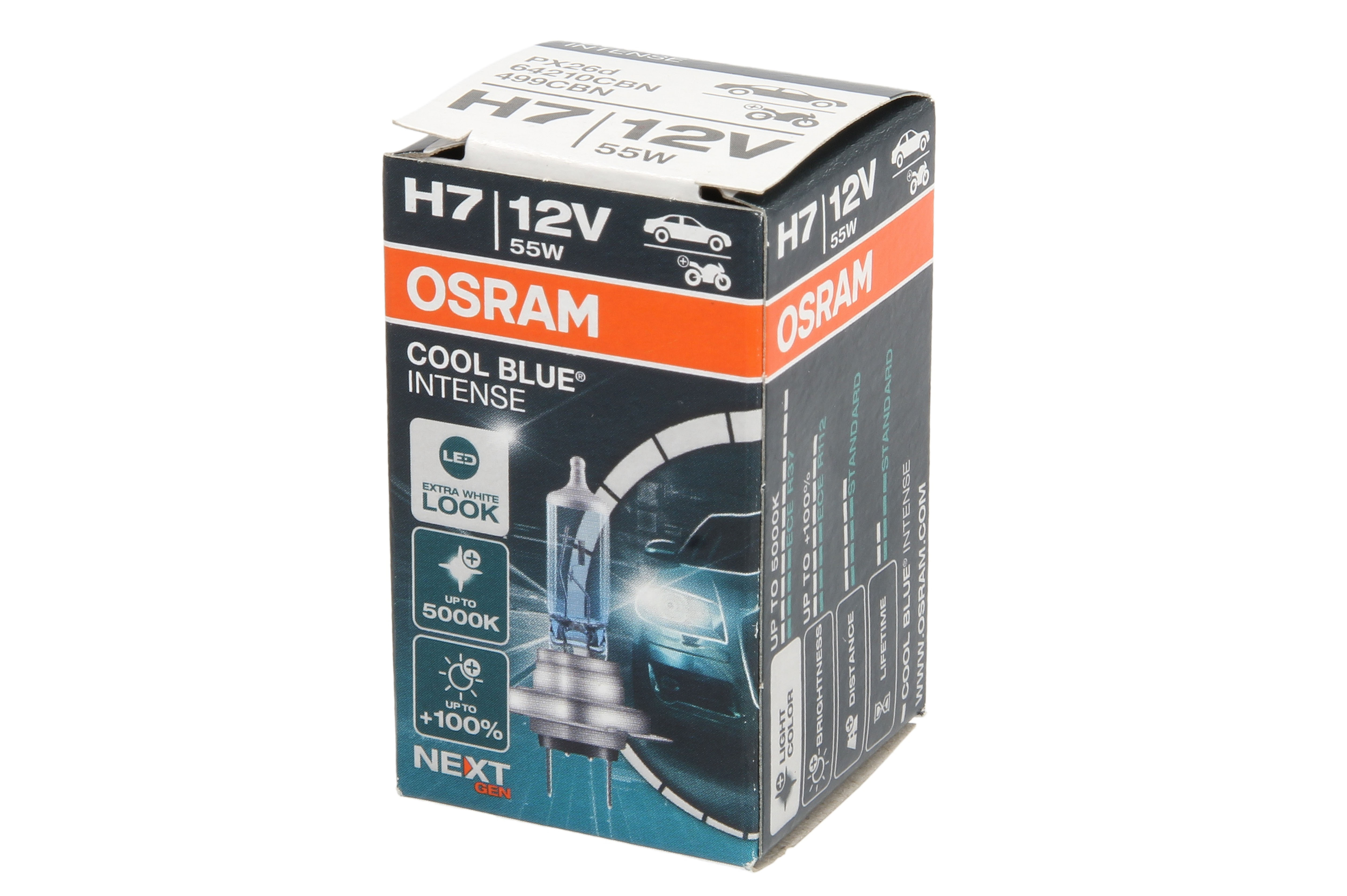 Автолампа галогенова 55W H7 12V 55W 5000K PX26D / COOL BLUE INTENSE NEXT GEN - НА 100% БІЛ OSRAM (64210CBN) osram фото 4
