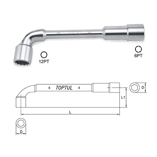 (EN) Angled socket wrench двосторонній, прохідний 12-кутна / 6-кутна, L, 15 мм фото 4
