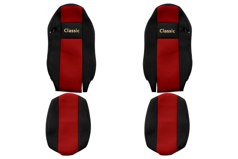 Set Huse Scaune Camion Tir MAN TGX I din 2006-2021, Auto, Model CLASSIC, Culoare Rosu, 4x Stickere auto cu MAN
