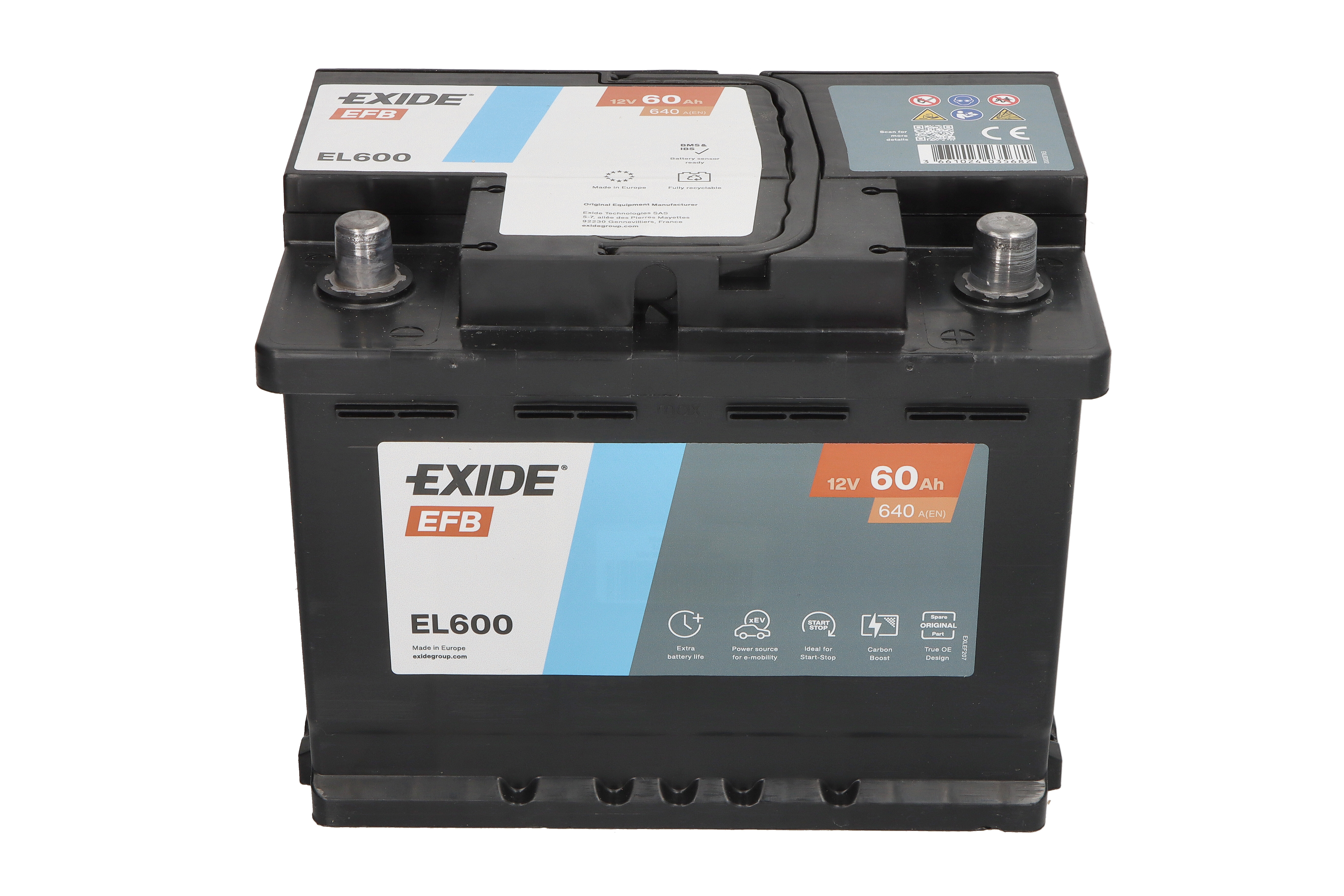 Акумуляторна батарея 60Ah/640A (242x175x190/+R/B13) (Start-Stop EFB) Exide фото 6