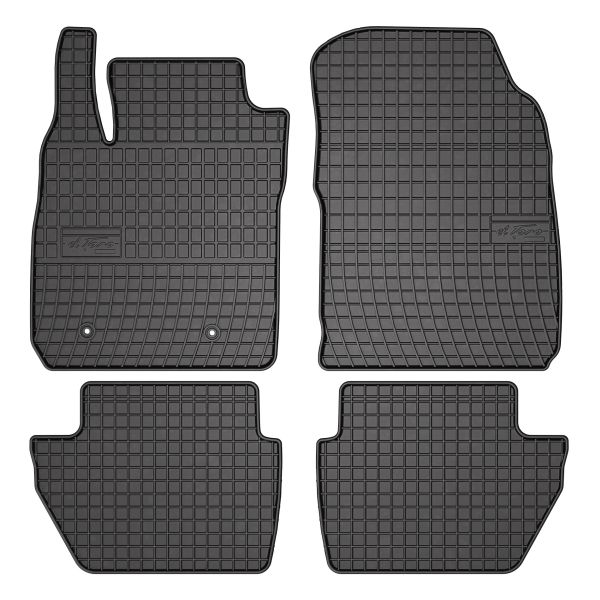 Set 5 covorase auto FORD ECOSPORT din 2008-2021, cu covoras tunel median, cauciuc, 4x Stickere auto cu FORD