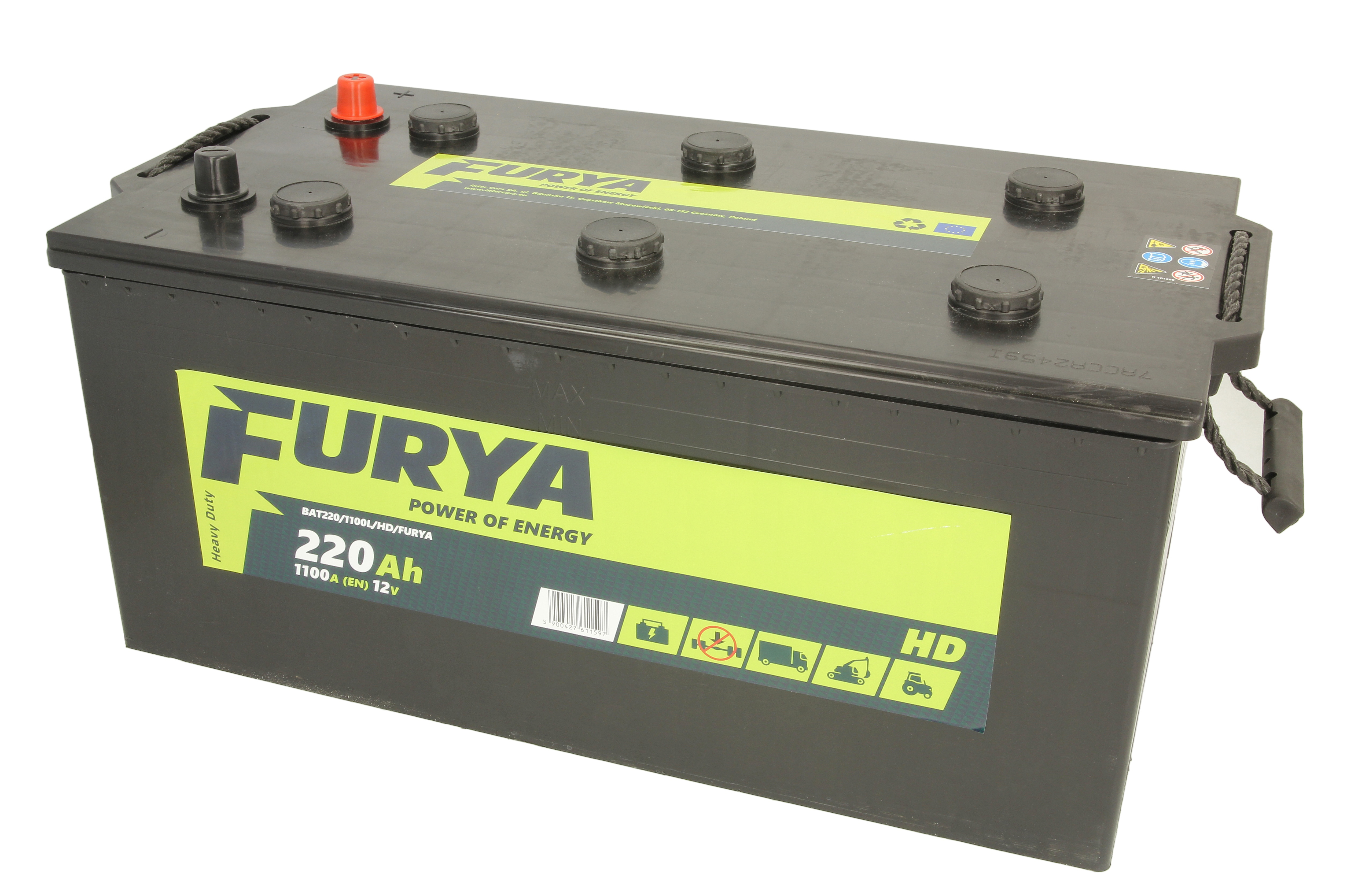 Акумулятор FURYA 220Агод./1100А HD (L+ Стандартні клеми) 513x276x242 B00 - без монтажного фланця (Пусковий)