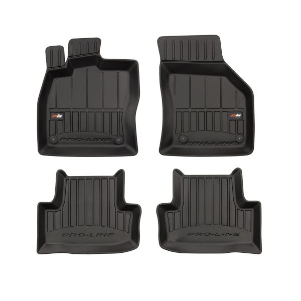 Set 5 covorase auto SKODA KAROQ (NU7, ND7) din 2009-2017, cu covoras tunel median, cauciuc, 4x Stickere auto cu SKODA
