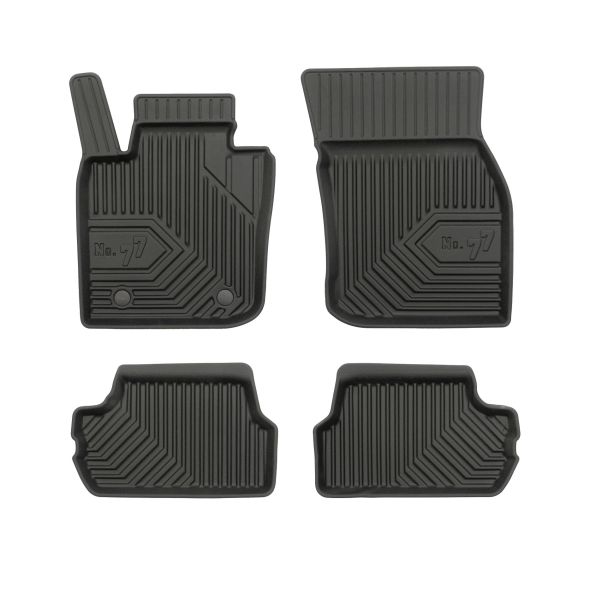Set 5 covorase auto MINI MINI (F55) din 2016-2021, cu covoras tunel median, cauciuc, 4x Stickere auto cu MINI