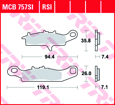 TRW MOTO sada brzdových destiček, kotoučová brzda KAWASAKI BRUTE 650 02-06, KFX 450R (KSF), 450R, 700 V-FORCE, 700 (KSV) 2X4, 700 (KSV) 04-14, KVF 700 (PRAIRIE GR.HD), 650 (HARDWGREEN HD), 650 (BRUTE FORCE), 650 (BRUTE FORCE 4WD), 650 (PRAIRIE AD.CL.), 70