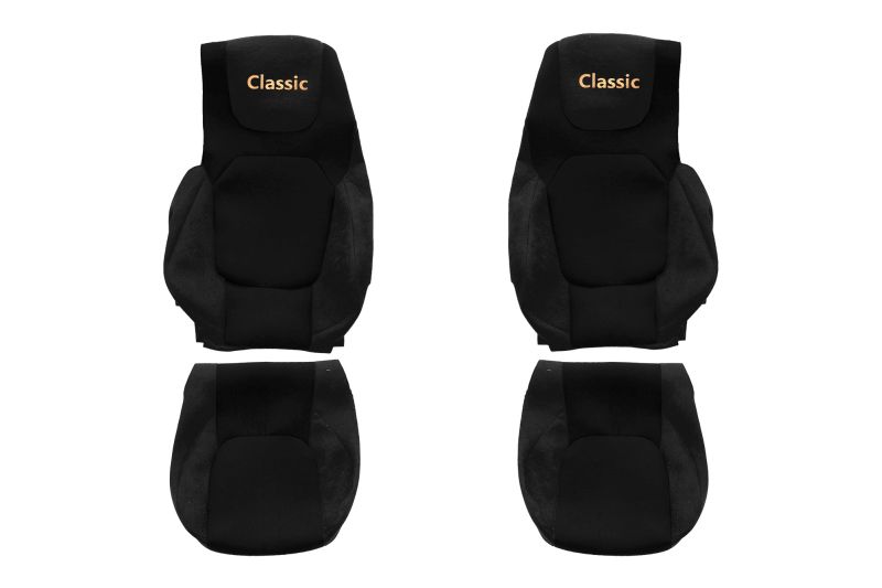 Set Huse Scaune Camion Tir DAF XG din 2021, Auto, Model CLASSIC, Culoare Negru, 4x Stickere auto cu DAF