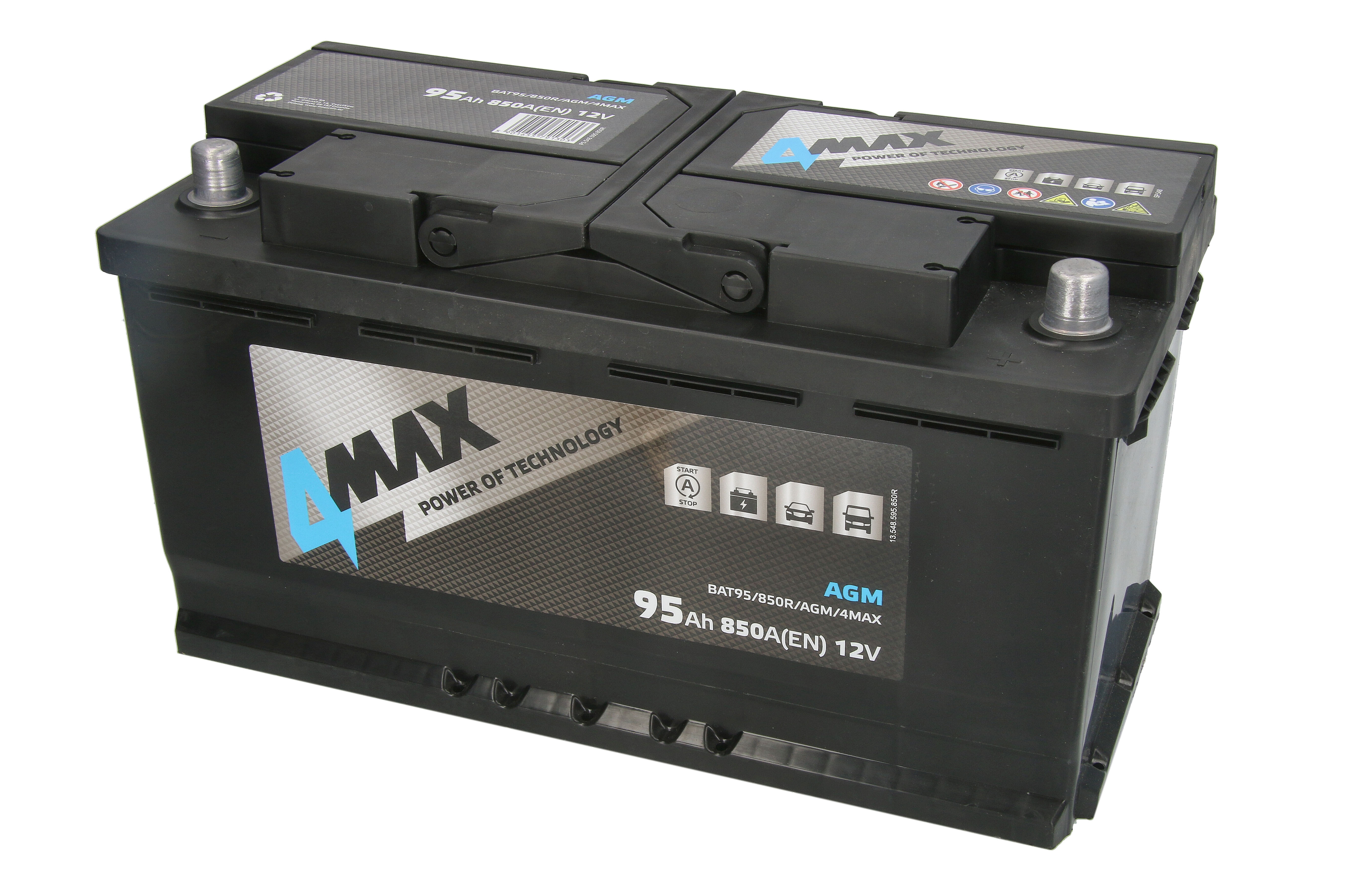 Акумулятор 4MAX 12В 95Агод./850А START&STOP AGM (R+ стандартні клеми) 353x175x190 B13 (пусковий/agm)