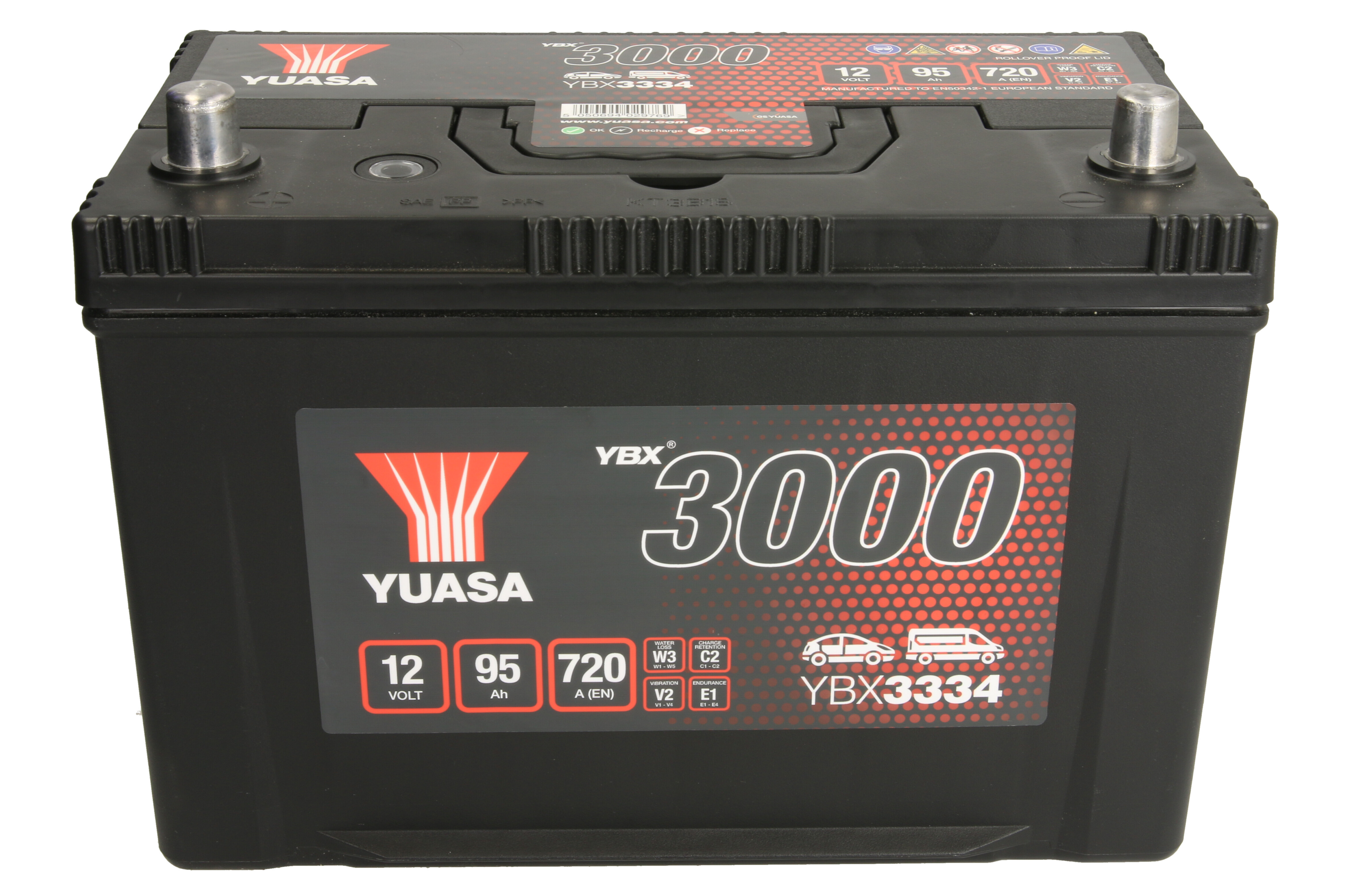 Акумулятор YUASA 12В 95Агод./720А YBX3000 SMF (L+ стандартні клеми) 303x174x225 (пусковий) фото 3