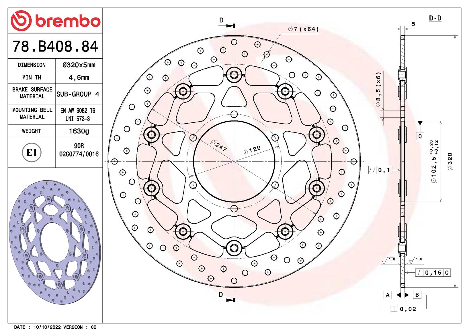 BREMBO brzdový kotouč SUZUKI GSX-R 1000 A, ABS 17-19